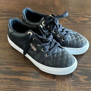GUESS Kids Black Quilted Sneakers with Gold Accents